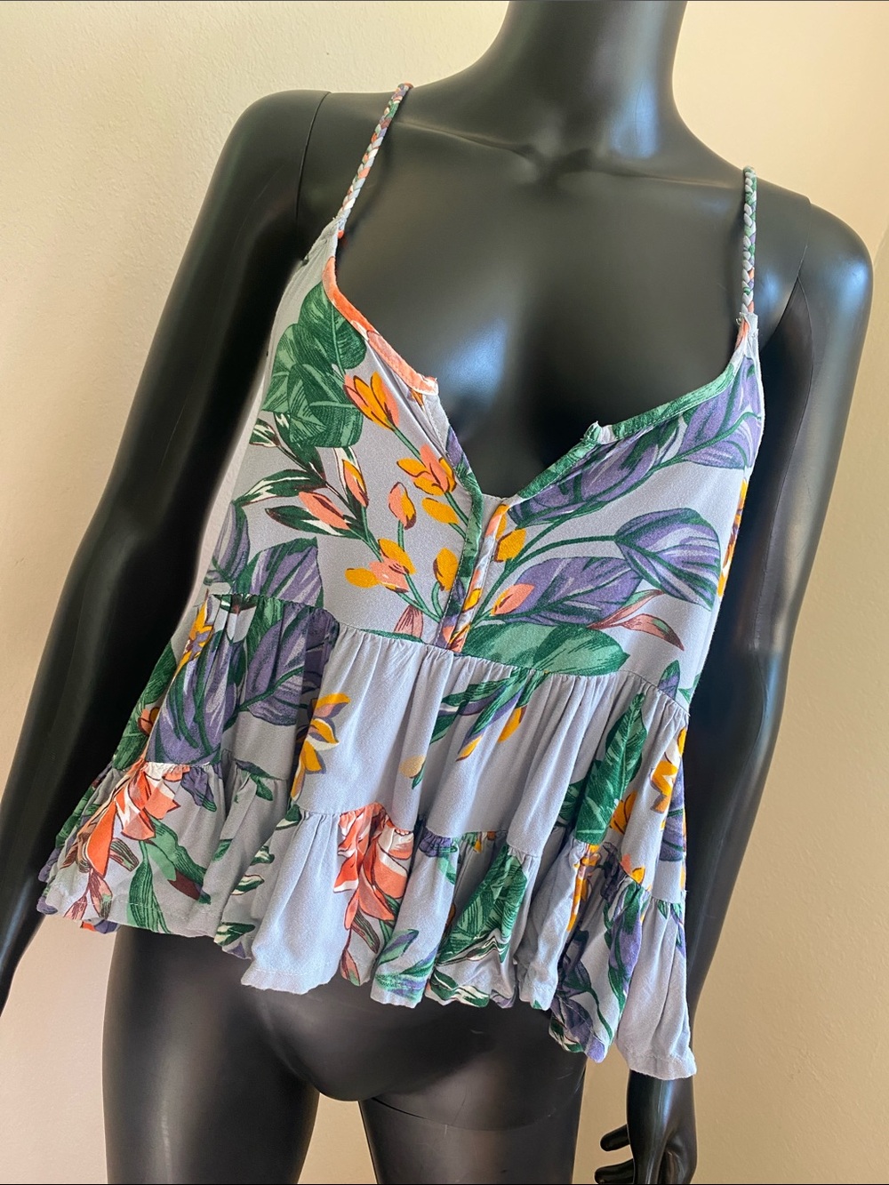 Patrons of Peace Lavender Floral Tiered Camisole with Braided Straps